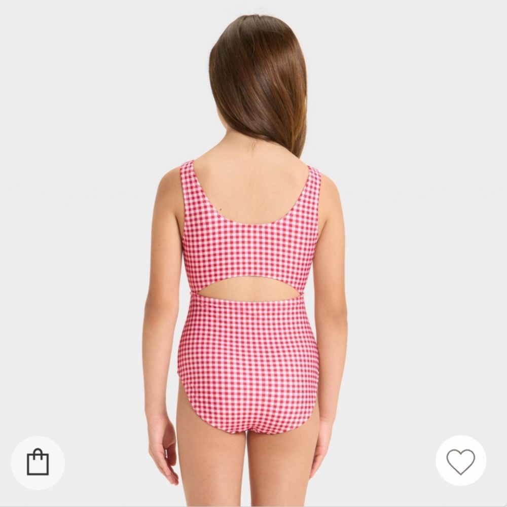 Girls Red Gingham Swimsuit - Picture 4 of 10
